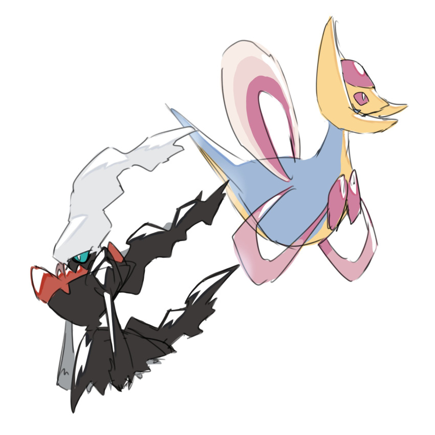 aqua_eyes, bright_pupils, cresselia, darkrai, highres, no_humans, pink_eyes, pokemon