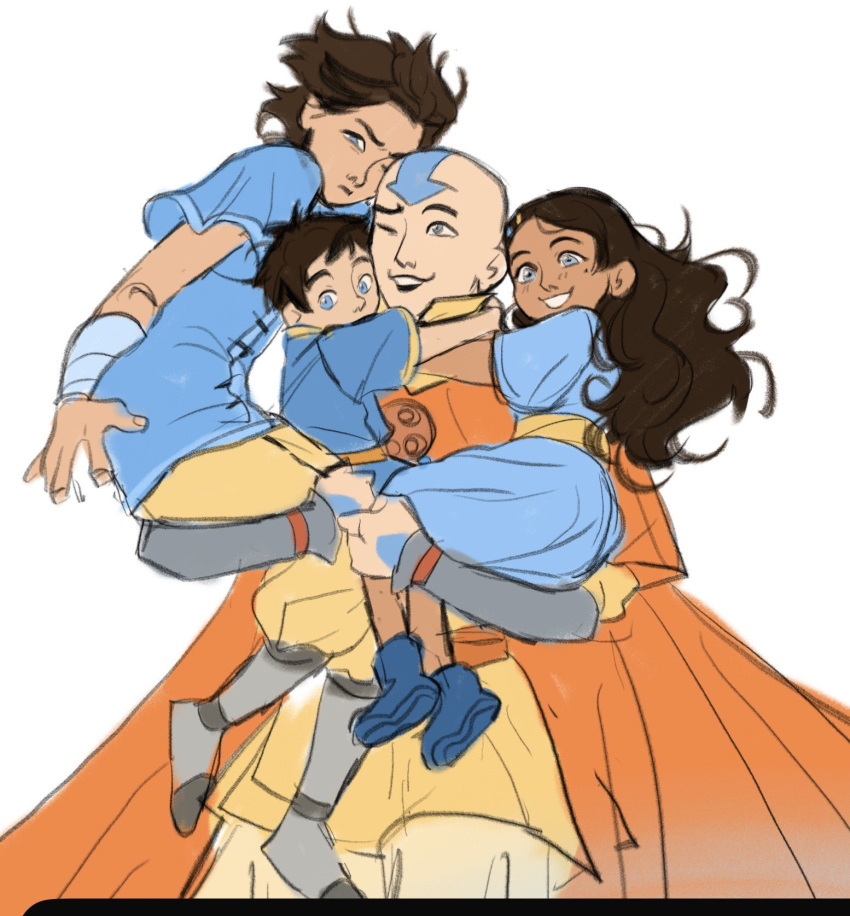 1girl, 3boys, aang, avatar_legends, brother_and_sister, brothers, bumi_(legend_of_korra), child
