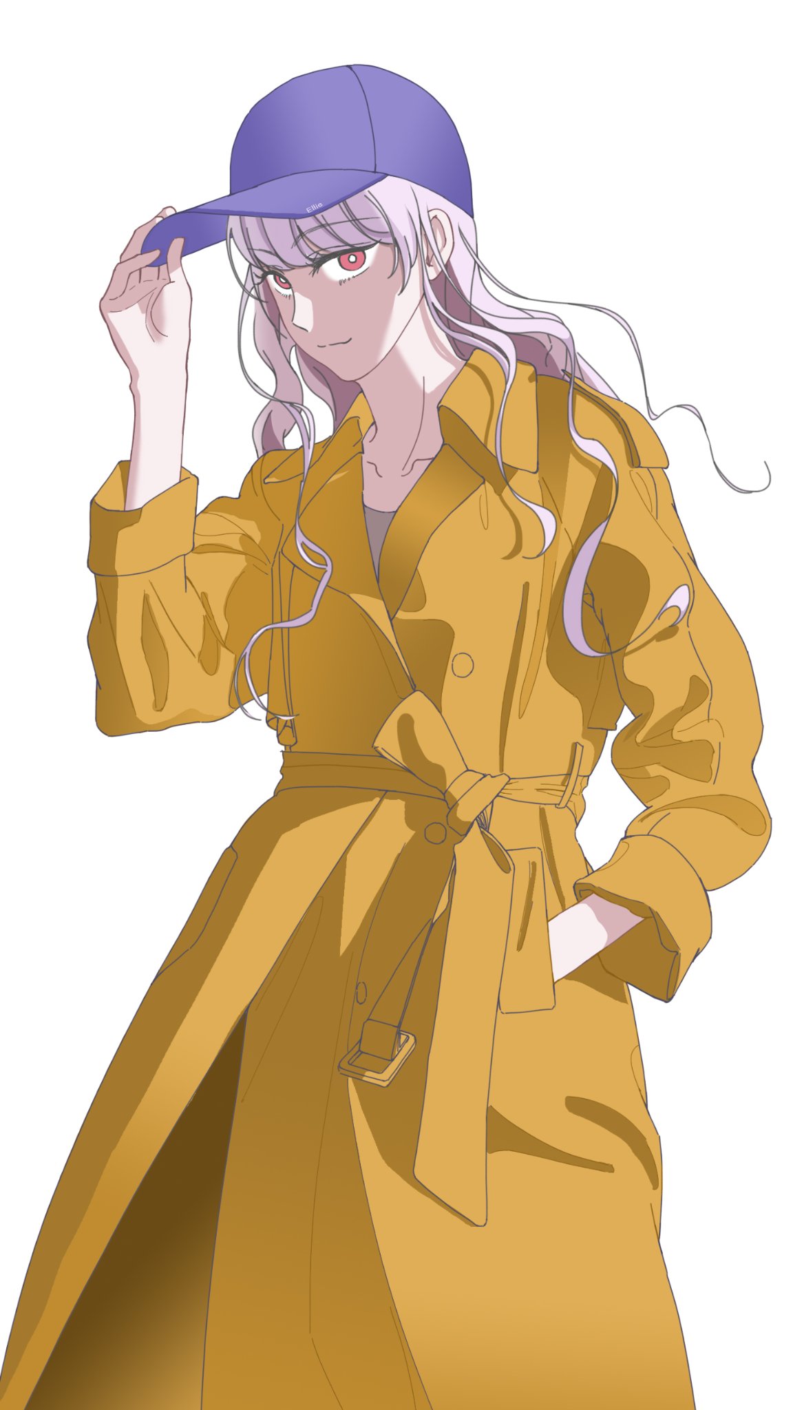 1girl, baseball_cap, blue_hat, closed_mouth, coat, collarbone, commentary, contemporary
