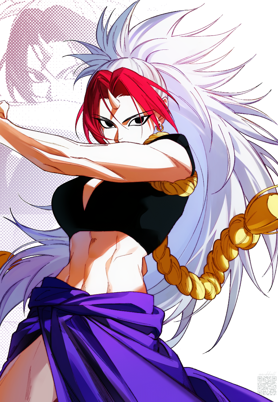 abs, commentary_request, cowboy_shot, hidari_(yomi_no_tsugai), highres, midriff, muscular, muscular_female