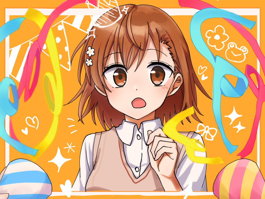 1girl, :o, asymmetrical_bangs, birthday, blush, bob_cut, border, breasts