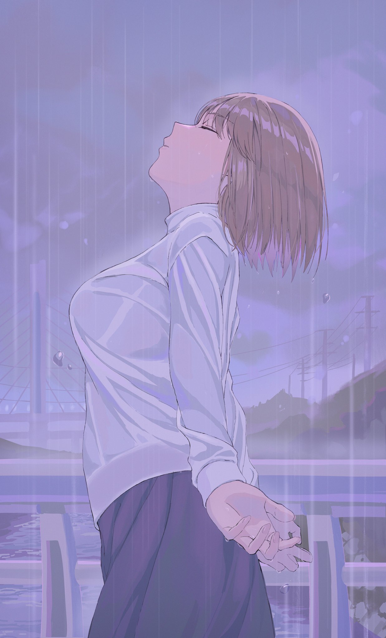 1girl, arcueid_brunestud, arms_at_sides, blonde_hair, breasts, closed_eyes, closed_mouth, from_side