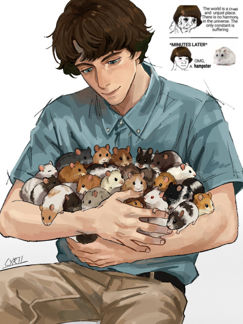 1boy, adam_lanza, aegyo_sal, aged_down, animal, animification, artist_name, bare_arms