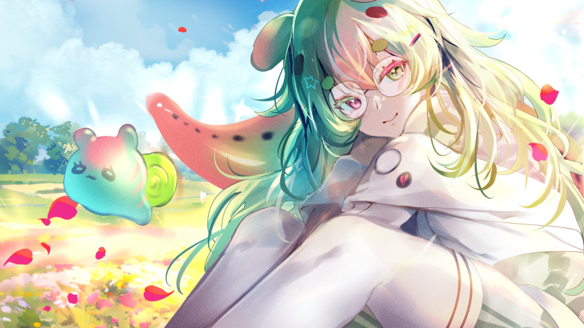 1girl, absurdres, artist_request, bone, colored_eyelashes, crop_top, fidgey, glasses