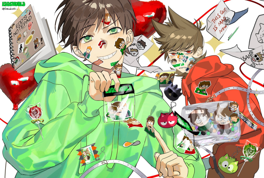 2boys, animification, annoyed, antenna_hair, bad_id, bad_twitter_id, bag, balloon