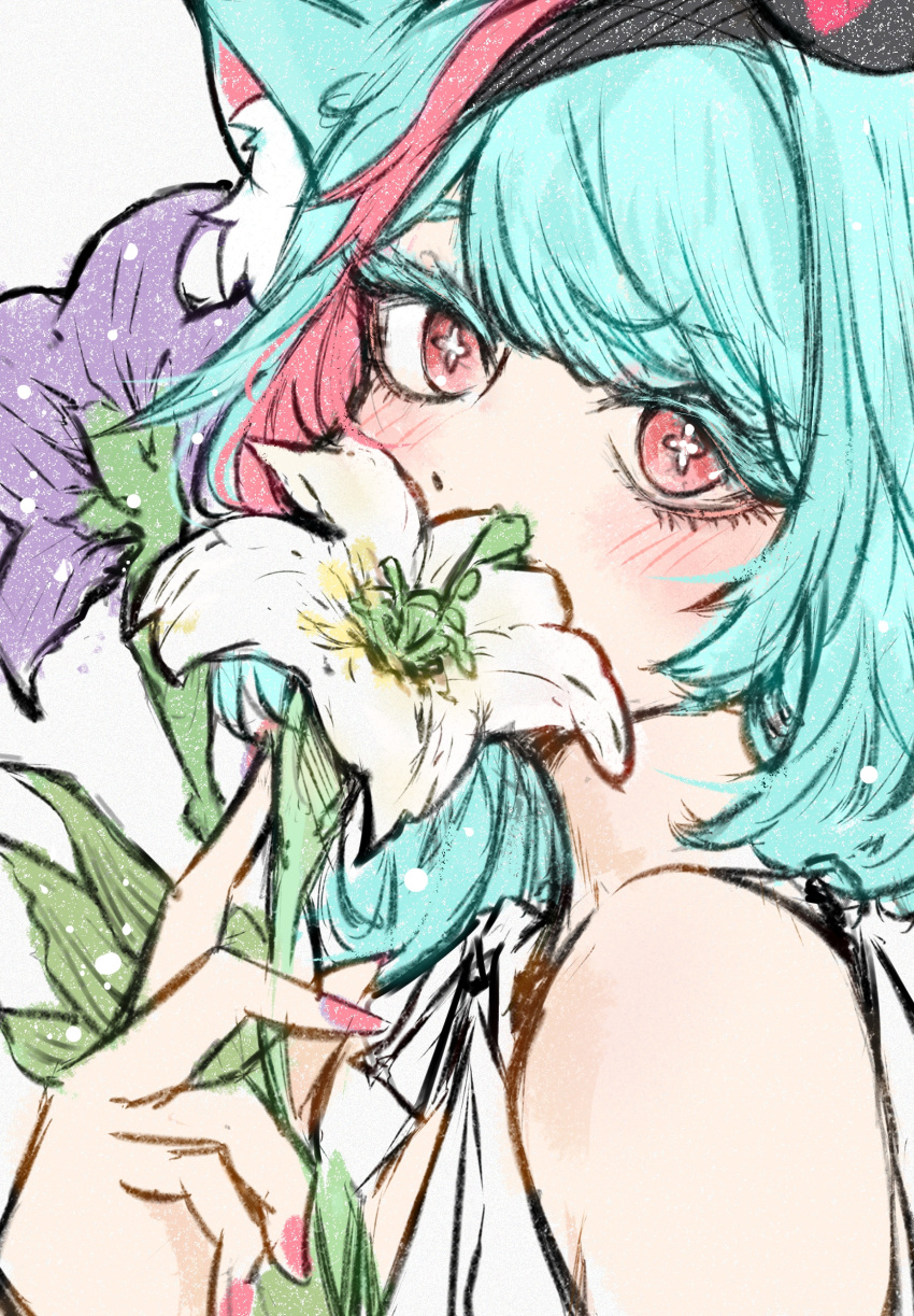 1girl, absurdres, animal_ear_fluff, animal_ears, aqua_hair, cat_ears, cat_girl, colored_eyelashes