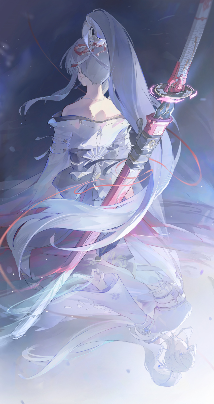 1girl, absurdres, backless_kimono, bare_shoulders, chinese_commentary, commentary_request, high_ponytail, highres