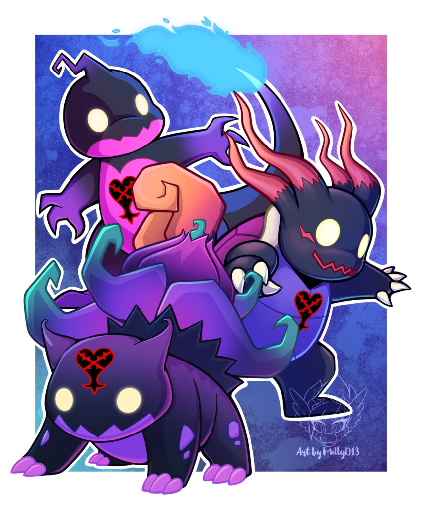 blank_eyes, border, charmeleon, claws, closed_mouth, commentary, english_commentary, fire