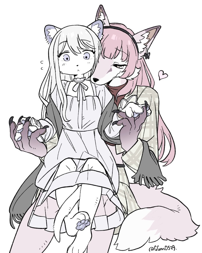 2girls, animal_ears, animal_nose, bang_dream!, bang_dream!_our_notes, body_fur, closed_mouth, furrification