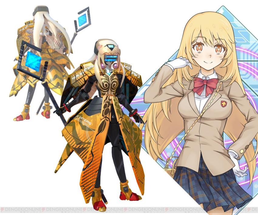 1girl, 3d, angelan, assault_visor, bag, blazer, blonde_hair, boots