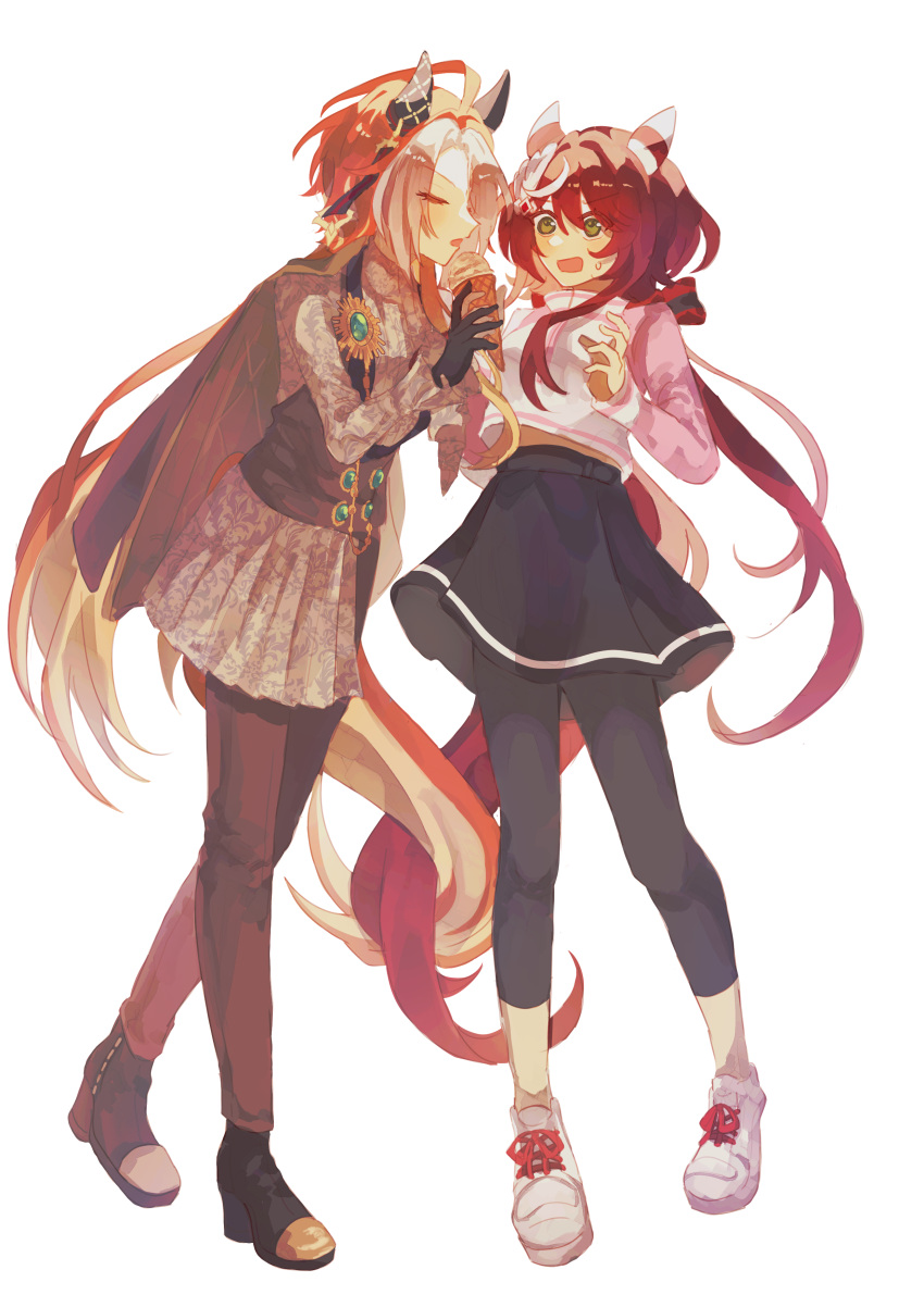 2girls, absurdres, ahoge, animal_ears, black_gloves, blush, boots, closed_eyes