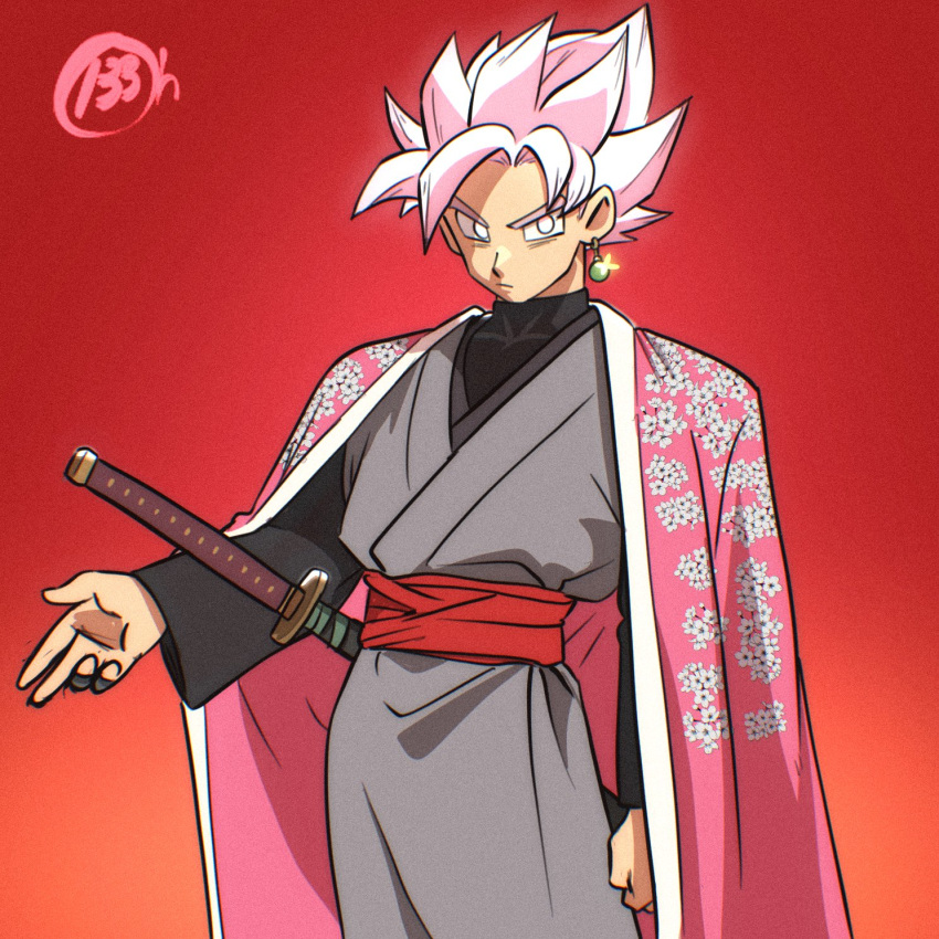 1boy, cape, closed_mouth, dragon_ball, dragon_ball_super, earrings, goku_black, highres