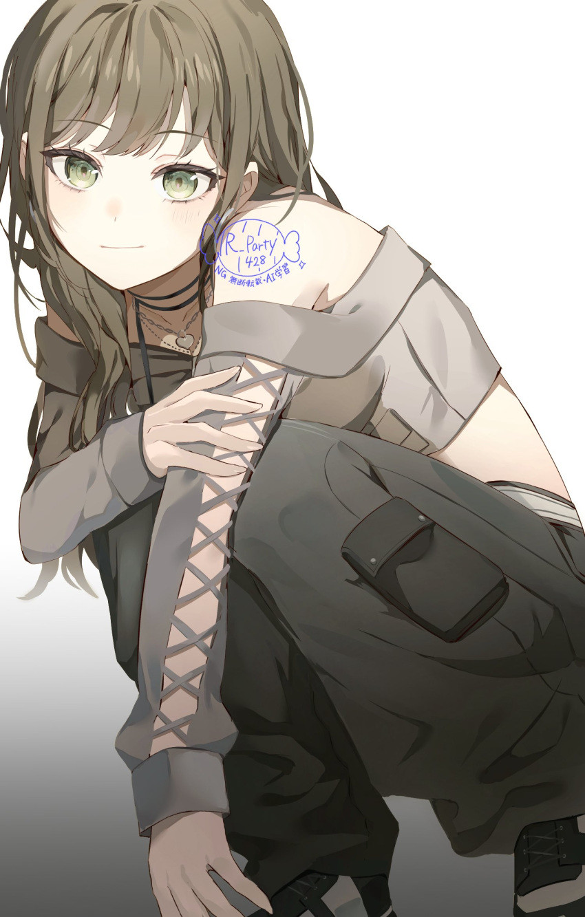 1girl, bang_dream!, bang_dream!_our_notes, bare_shoulders, breasts, brown_hair, closed_mouth, clothing_cutout