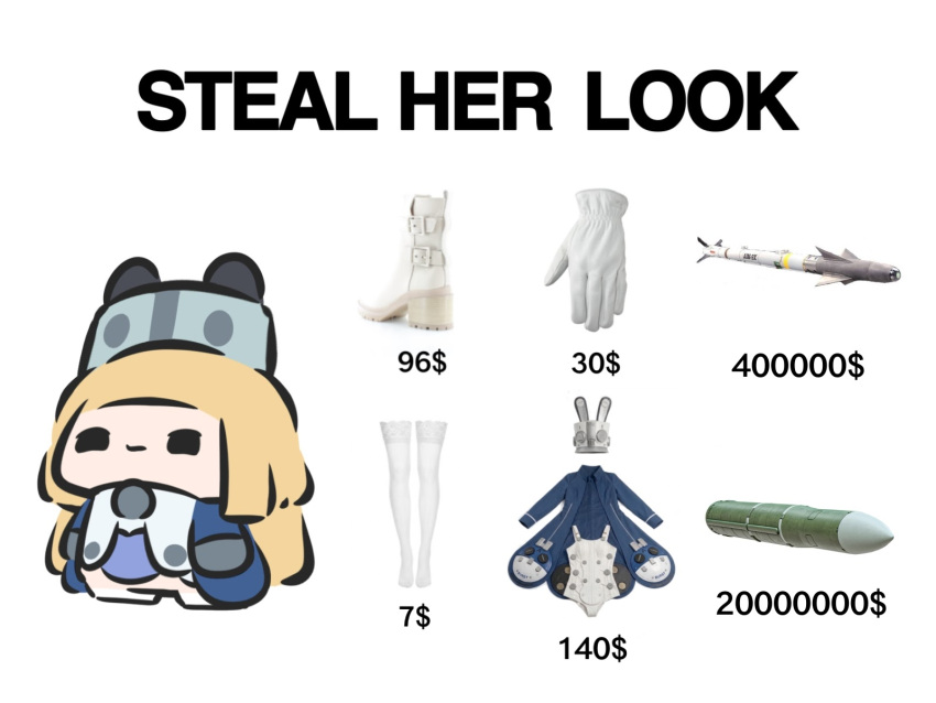 1girl, black_gloves, blonde_hair, blue_jacket, boots, chibi, commentary, english_commentary
