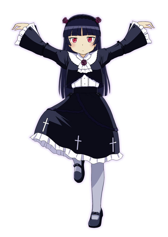 dress, fighting_stance, full_body, gokou_ruri, gothic_lolita, karate_kid, lolita_fashion, long_hair