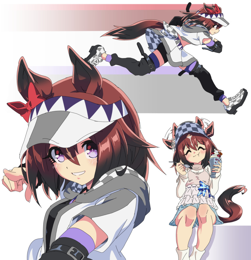 1girl, animal_ears, arm_warmers, belt, belt_buckle, bow, brown_hair, buckle
