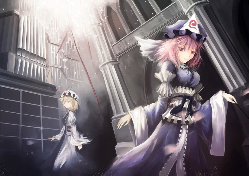 arufa, blonde_hair, dress, hat, pink_hair, saigyouji_yuyuko, touhou, yakumo_yukari