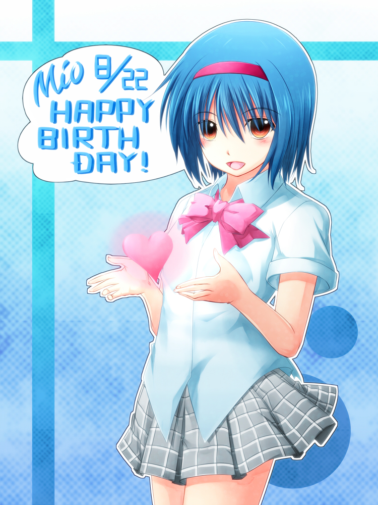 brown_eyes, hairband, happy_birthday, konaa, little_busters!!, nishizono_mio, plaid, plaid_skirt, school_uniform, short_hair, skirt