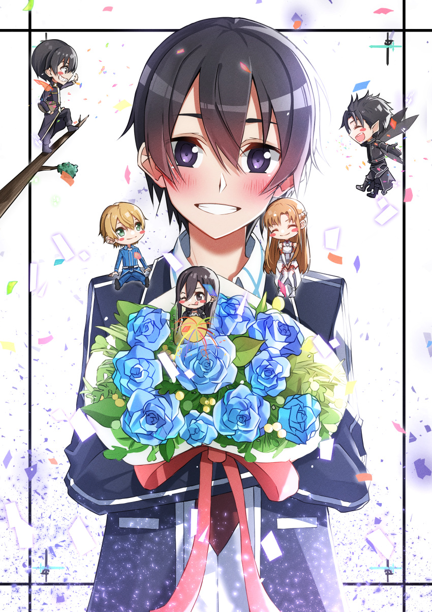 1girl, 1other, 5boys, :d, ;q, ^_^, absurdres, alternate_eye_color