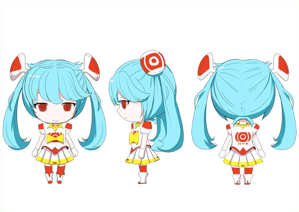 1girl, @_@, blue_hair, boots, chibi, chibi_only, commentary_request, gloves