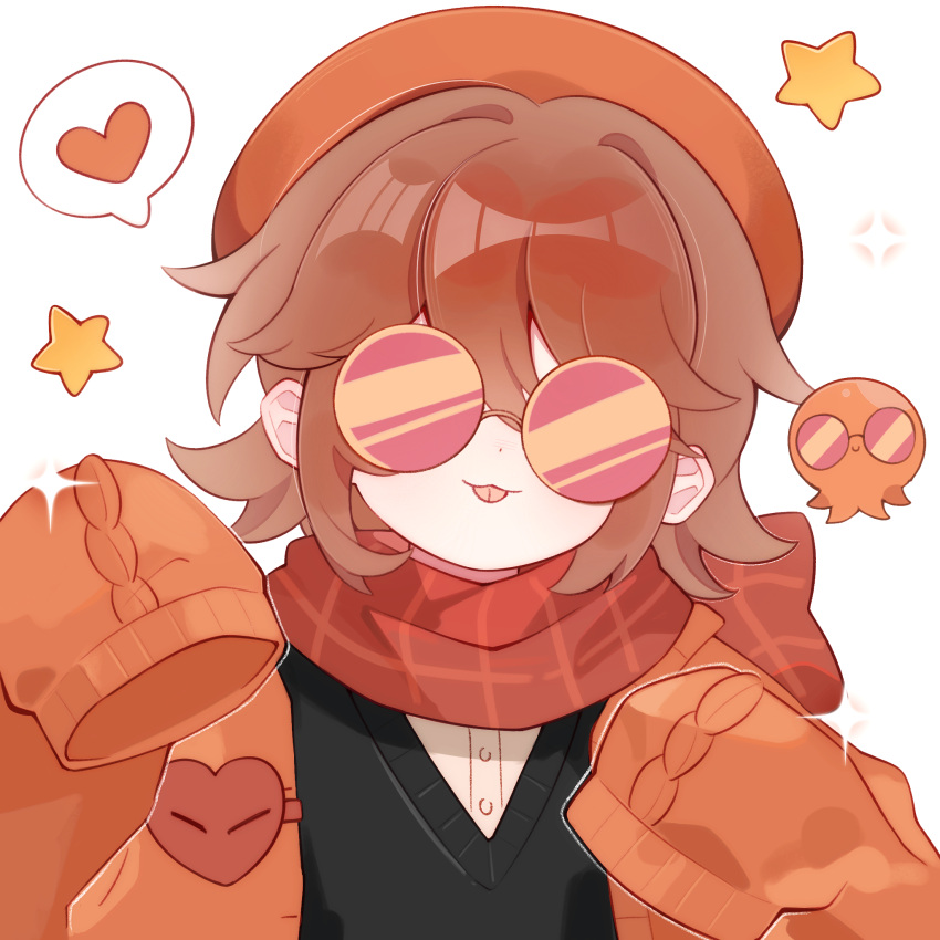 1girl, :3, androgynous, animification, artist_request, black_sweater_vest, blush, brown_hair