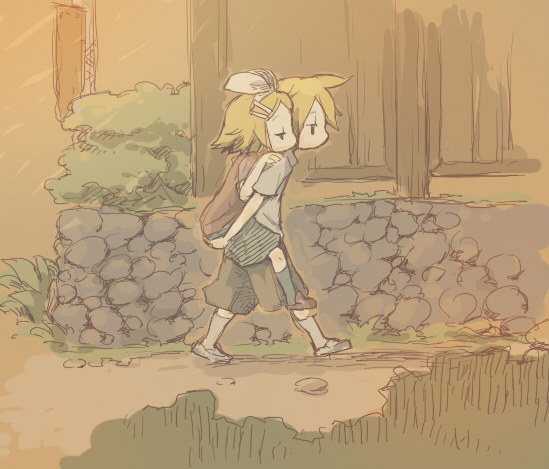 1boy, 1girl, bad_id, bad_pixiv_id, blonde_hair, bow, bush, carrying