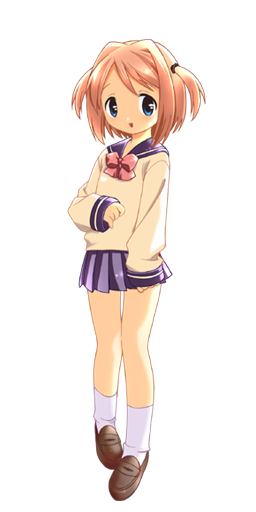 1girl, 2000s_(style), blue_eyes, blue_skirt, blush, bow, brown_hair, full_body