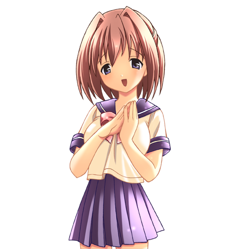 1girl, 2000s_(style), :d, blue_skirt, blush, bow, breasts, brown_hair