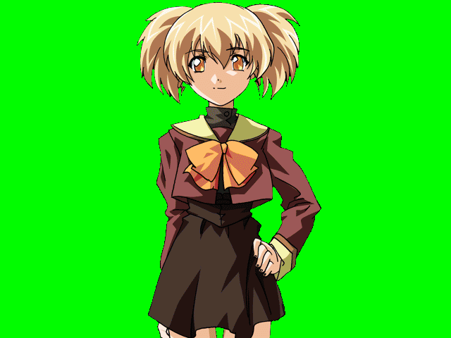 1990s_(style), 1girl, blonde_hair, breasts, brown_serafuku, closed_mouth, cowboy_shot, game_asset