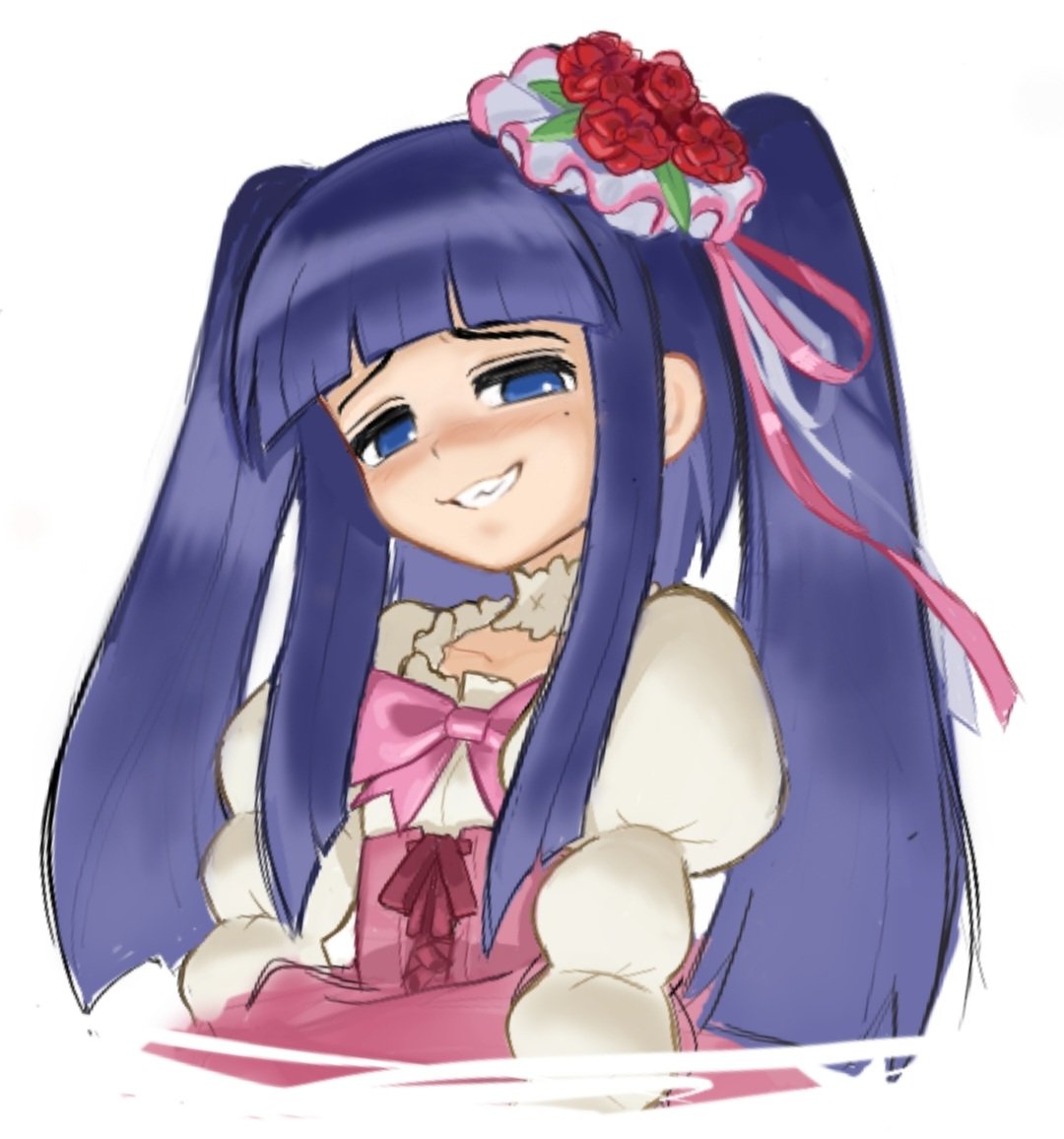 1girl, 482egg, blue_eyes, blue_hair, blunt_bangs, blush, bow, bowtie