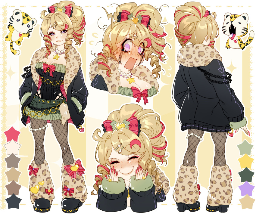 :o, absurdres, blonde_hair, blush, breasts, brown_pantyhose, cat, commentary
