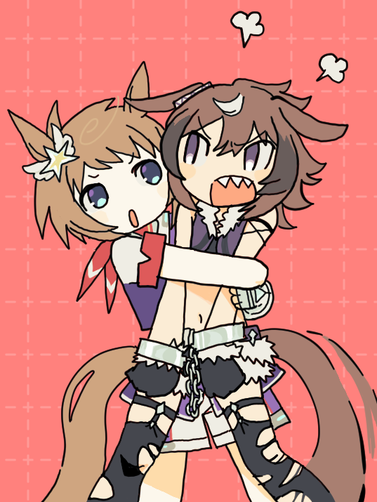 2girls, :o, angry, animal_ears, biko_pegasus_(gale_pegasus_type_zero)_(umamusume), biko_pegasus_(umamusume), blue_eyes, brown_hair