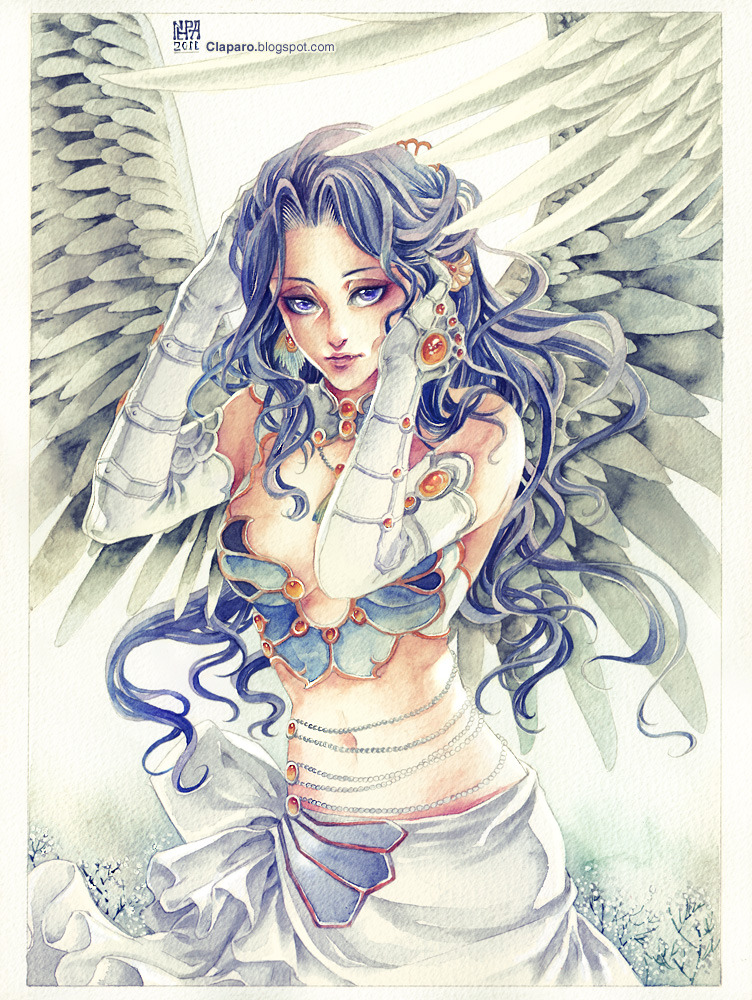 breasts, earrings, elbow_gloves, fang, gloves, hair_ornament, jewelry, long_hair