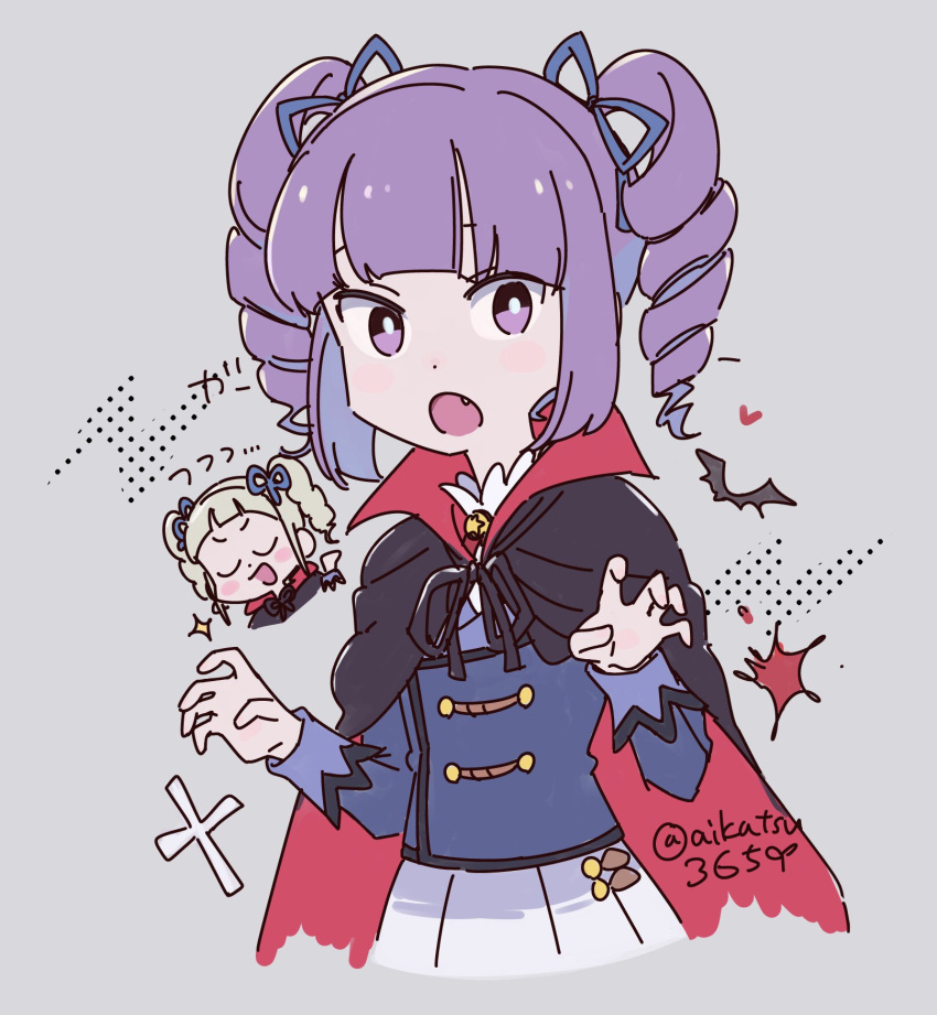 1girl, 2girls, :o, aikatsu!, aikatsu!_(series), aikatsu365, bat_(animal), black_cape