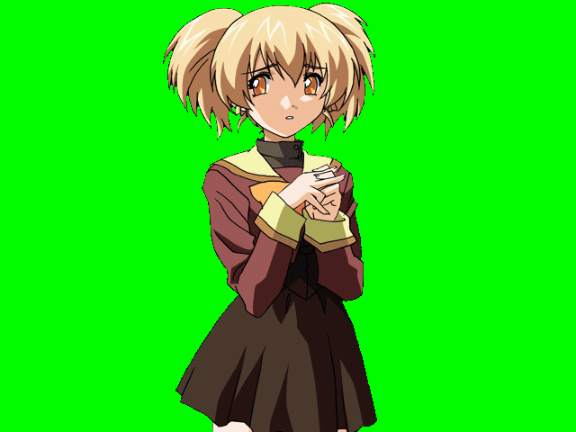1990s_(style), 1girl, blonde_hair, bow, breasts, brown_serafuku, cowboy_shot, game_asset