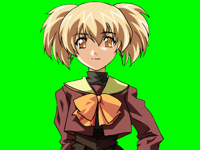 1990s_(style), 1girl, blonde_hair, bow, breasts, brown_serafuku, closed_mouth, game_asset