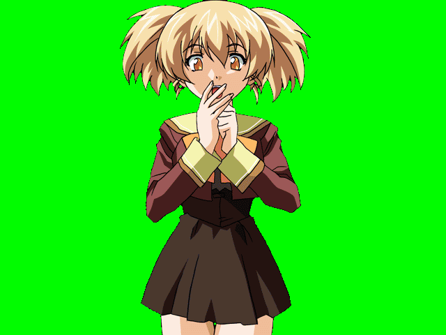 1990s_(style), 1girl, blonde_hair, bow, breasts, brown_serafuku, cowboy_shot, game_asset
