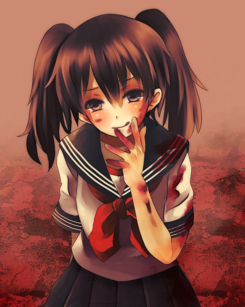 1girl, female, licking, pochiron, school_uniform, siren, siren_2, solo