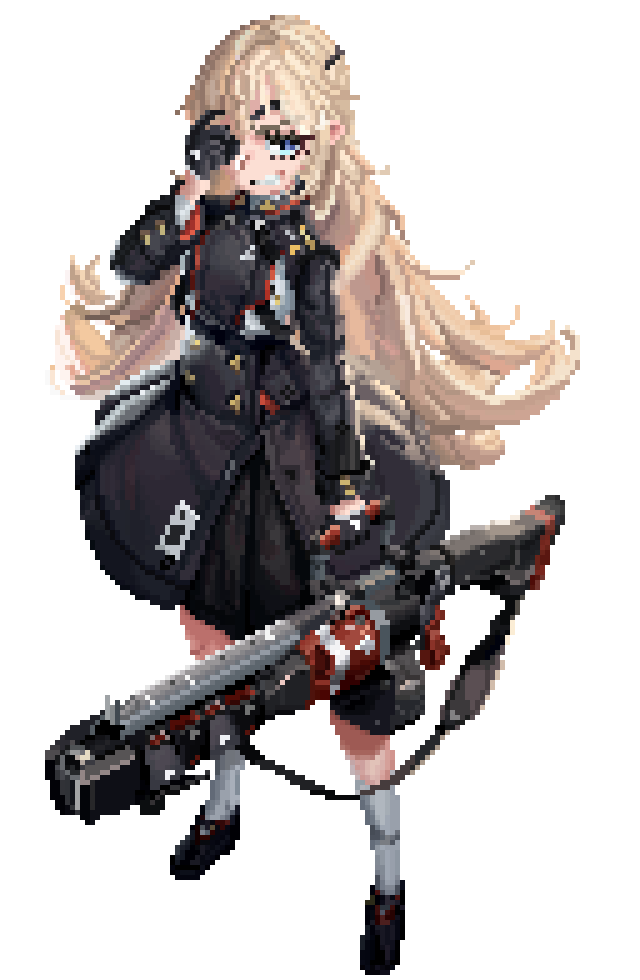 1girl, black_dress, black_gloves, blonde_hair, blue_eyes, blush, breasts, dress
