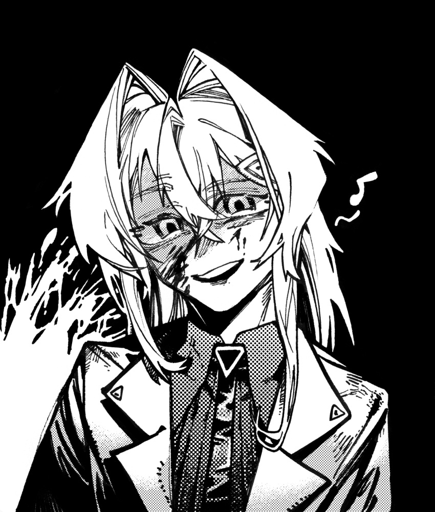 1girl, ange_katrina, ange_katrina_(lab_coat), blood, blood_on_face, coat, collared_shirt, commentary_request