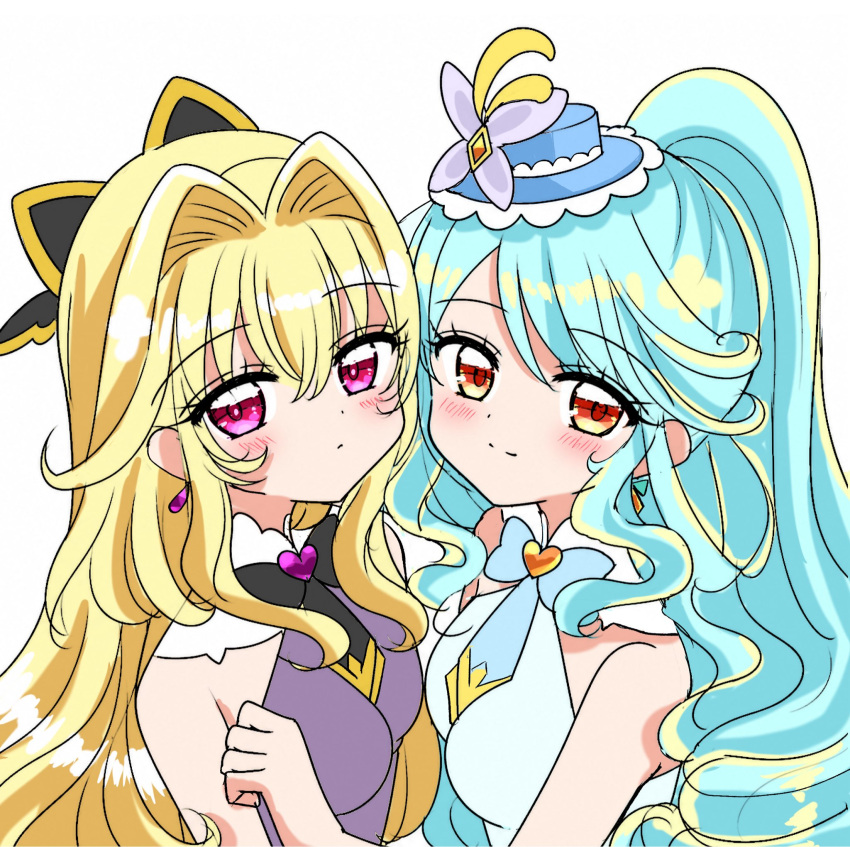 antenna_hair, aqua_hair, biwako_(biwa27), black_dress, blonde_hair, bow, bowtie, brooch