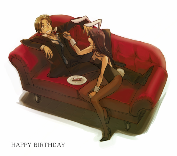bad_id, bunny_ears, bunny_girl, bunny_tail, bunnysuit, cake, couch, feeding
