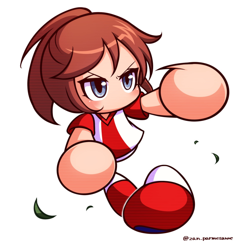 1girl, blue_eyes, brown_hair, commentary_request, high_ponytail, highres, jikkyou_powerful_pro_yakyuu, jikkyou_powerful_pro_yakyuu_(style)