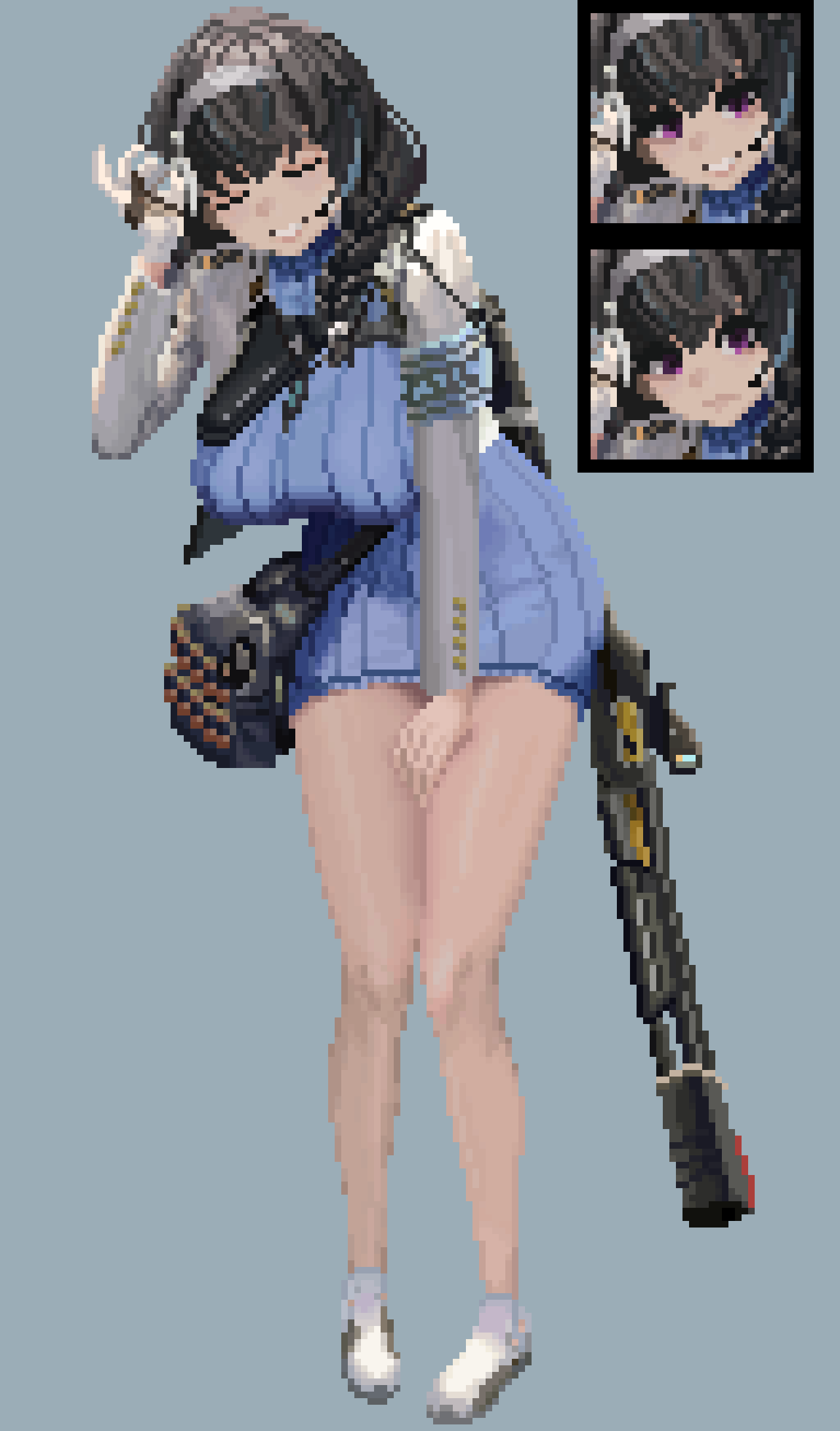 1girl, animal_ears, black_hair, blush, bow, braid, breasts, closed_eyes