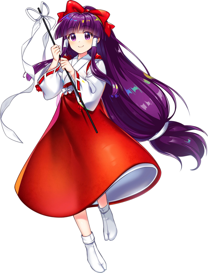 1girl, bow, full_body, game_asset, gohei, hair_bow, hair_tubes, hakurei_reimu