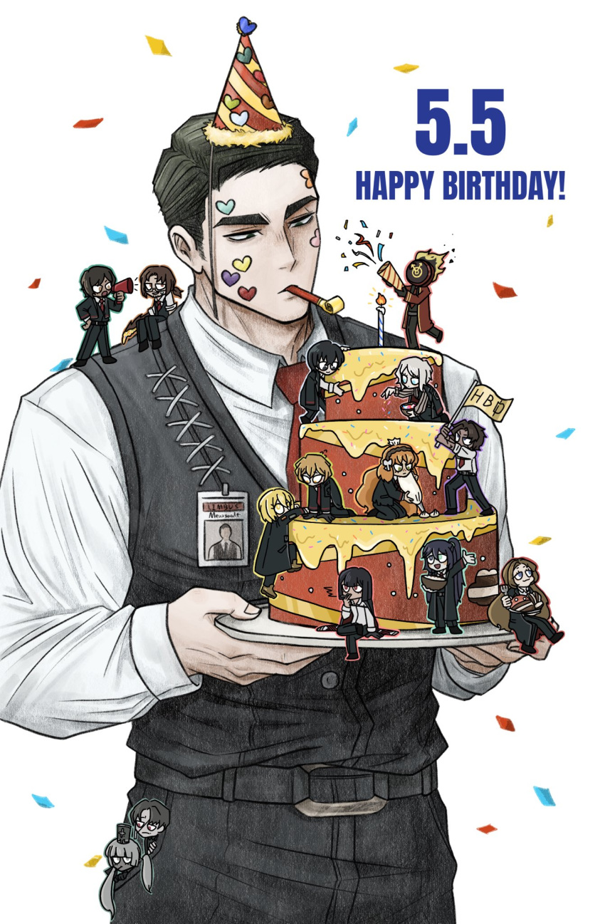 1other, 3dravstbuyte05, 6+boys, 6+girls, belt, birthday_cake, black_eyes, black_hair