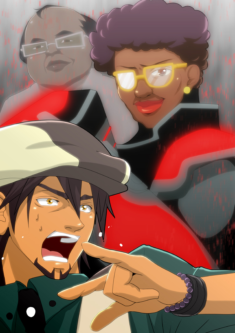 \m/, afro, apollon_secretary, bracelet, brown_eyes, brown_hair, cabbie_hat, dark_skin