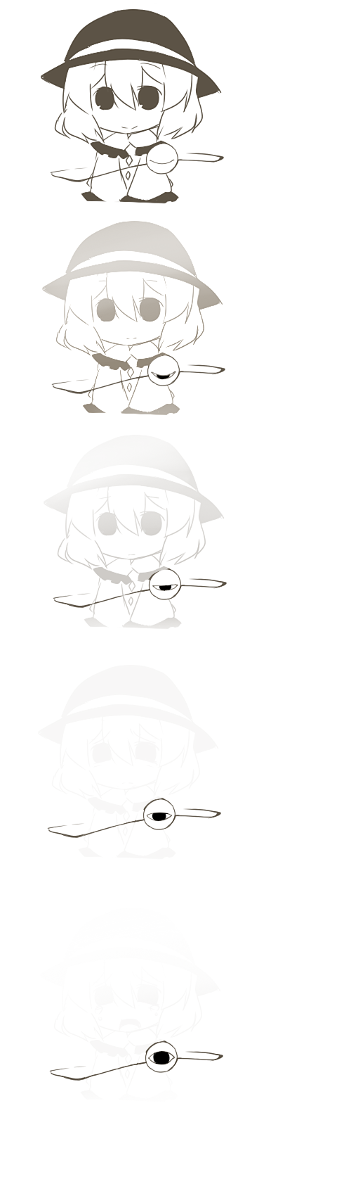 bad_id, chibi, distress, eiri_(eirri), eyeball, eyes, fading, hat, highres, komeiji_koishi, monochrome, opening_eyes, sad, solo, tears, third_eye, touhou, when_you_see_it