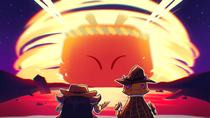 alternate_color, armor, blonde_hair, closed_eyes, cowboy_hat, explosion, fmoptimist, galaxia_(sword)