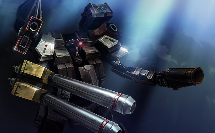 armored_core, armored_core_3, crawdia, glowing_eye, mecha, no_humans, rocket_launcher